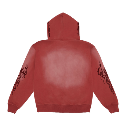 PRESS PLAY DISTRESSED RED HOODIE